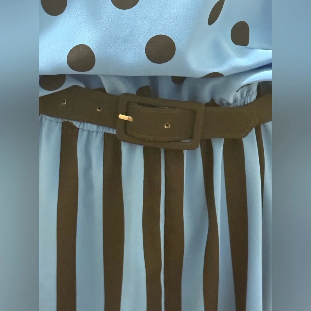 Vintage. Egon von Furstenberg. Polka Dot/Stripe Belted Shirt Dress. Blue/Black 8 - Picture 5 of 10